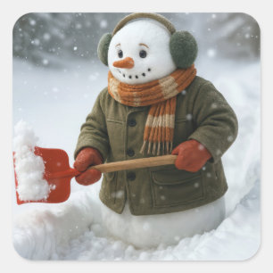 Adesivo Quadrado Boneco de Neve de Natal Removendo Neve