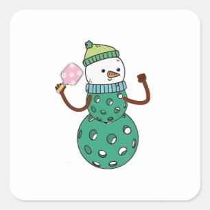 Adesivo Quadrado Boneco de Neve de Pickleball Natal Divertido 