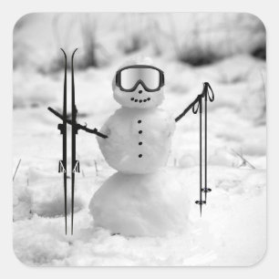 Adesivo Quadrado Boneco de Neve Divertido Natal Esportes de Inverno