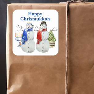 Adesivo Quadrado Boneco de Neve do Hanukkah Natal Chrismukkah  