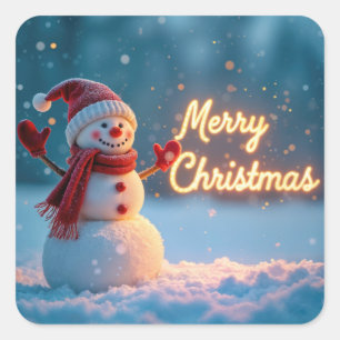 Adesivo Quadrado Boneco de Neve Feliz Natal com Letreiro Neon