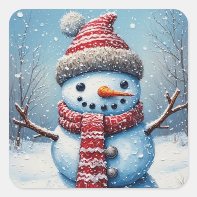 Adesivo Quadrado Boneco de Neve Fofo (Frente)
