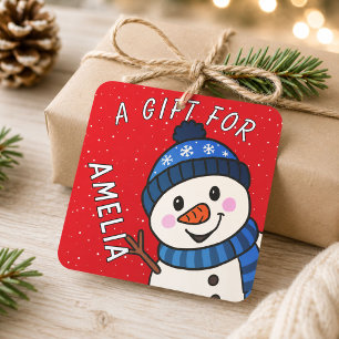 Adesivo Quadrado Boneco de Neve Fofo Presente de Natal para Criança