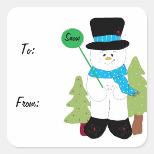 Adesivo Quadrado Boneco de Neve Sorridente e Gelado