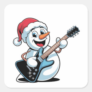 Adesivo Quadrado Boneco de Neve Tocando Guitarra Elétrica Natal Pap