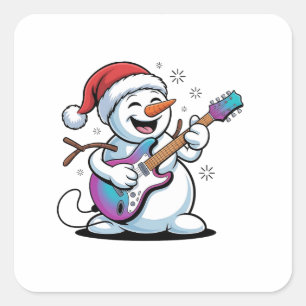 Adesivo Quadrado Boneco de Neve Tocando Guitarra Elétrica Rock Nata