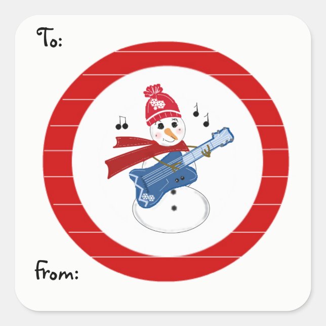 Adesivo Quadrado Boneco de Neve Tocando Violão (Frente)