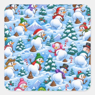 Adesivo Quadrado Bonecos de Neve Fazendo Cocô Terra de Natal Divert