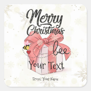 Adesivo Quadrado Bonita Abelha Feliz Natal Personalizada 