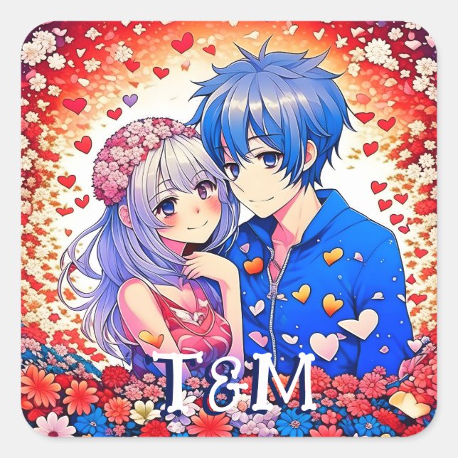 Adesivo Quadrado Bonita Animação Que Pensava Casamento (Frente)