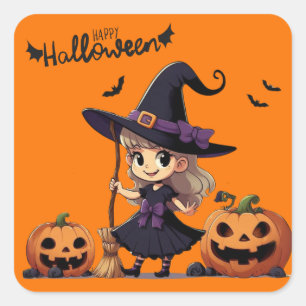 Adesivo Quadrado Bonita, anime bruxa do Halloween