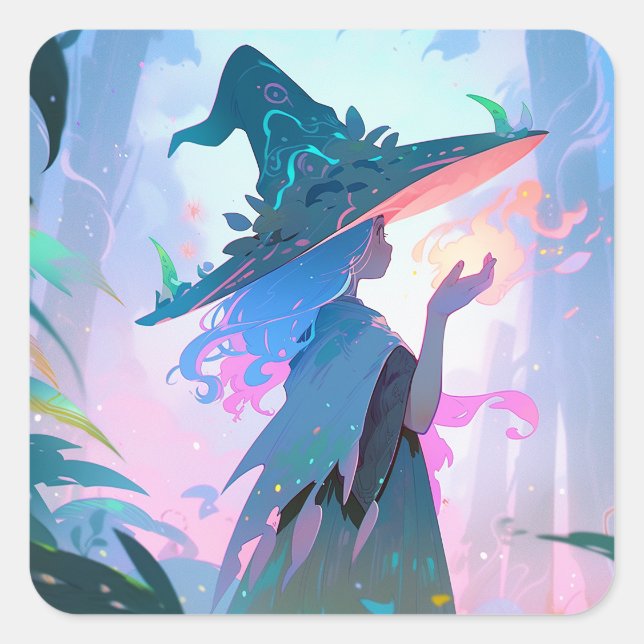 Adesivo Quadrado Bonita Anime Bruxa Fantasia Art (Frente)