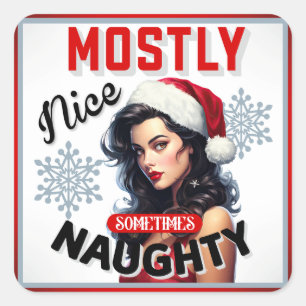 Adesivo Quadrado Bonita, às vezes travessa, pinta de Natal retrô