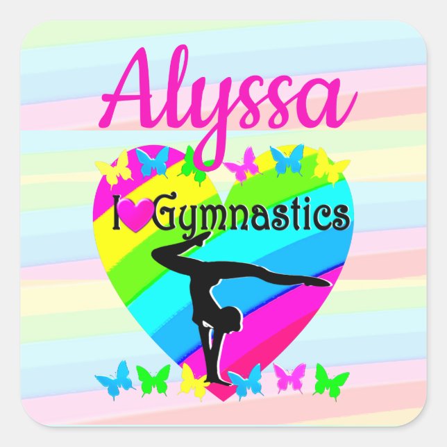 ADESIVO QUADRADO BONITA E COLORIDA EU AMO GINÁSTICA (Frente)