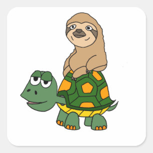 Adesivo Quadrado Bonita e Engraçada Lama no Cartoon Turtle