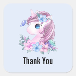 Adesivo Quadrado Bonita e Magnética Bebê Unicórnio Aquarela Obrigad