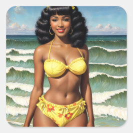 Adesivo Quadrado Bonita Menina Negra Pinup Melanin Model