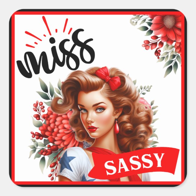 Adesivo Quadrado Bonita Pinup_ Miss Sassy (Frente)