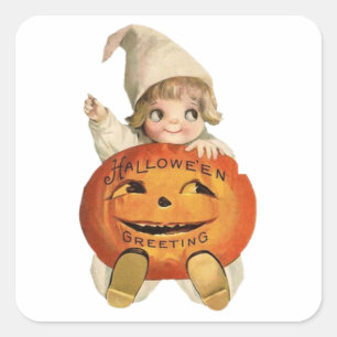 Adesivo Quadrado Bonita Vintage Pumpkin Halloween Saudações Baby