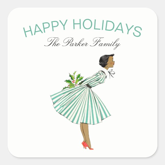 Adesivo Quadrado Bonita Vintagem de Natal - Trazida (Frente)