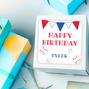 Adesivo Quadrado Bonitas Crianças Brancas de Beisebol Feliz Vinheta