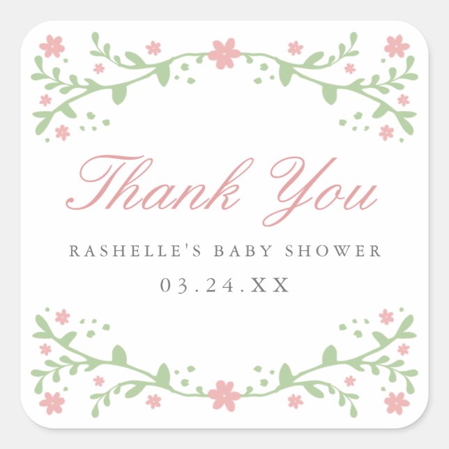 Adesivo Quadrado Bonito a rosa Obrigado, palitos (Frente)