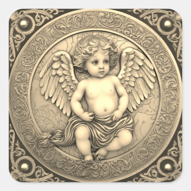 Adesivo Quadrado Bonito Anjo Dourado Cherub (Frente)