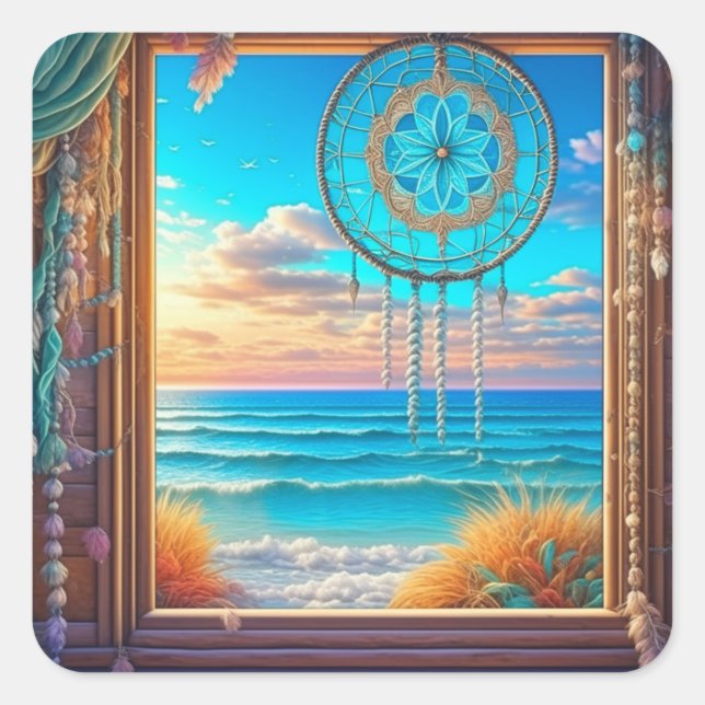 Adesivo Quadrado Bonito Beachy Dreamcatcher na janela (Frente)