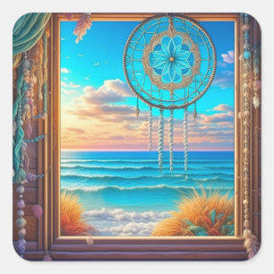 Adesivo Quadrado Bonito Beachy Dreamcatcher na janela