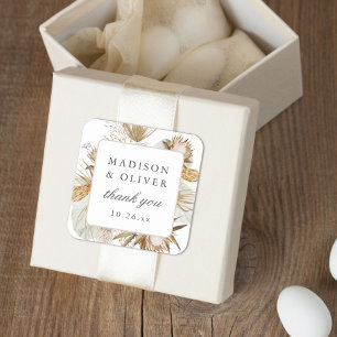 Adesivo Quadrado Bonito Boho Botânico, Favor do Casamento Branco