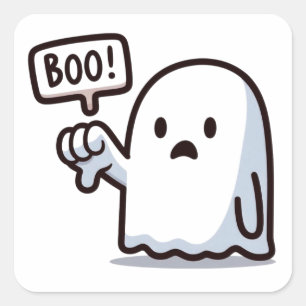 Adesivo Quadrado Bonito BOO! Polegar para baixo de fantasma