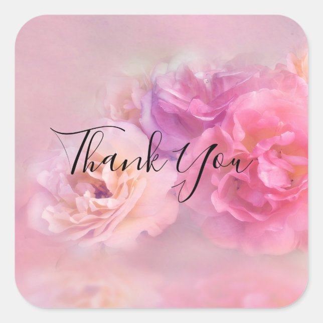 Adesivo Quadrado Bonito Carnações Rosa Foto Na moda do Obrigado (Frente)
