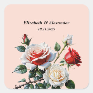 Adesivo Quadrado Bonito casamento floral de rosas vermelhas brancas