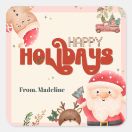 Adesivo Quadrado Bonito convite para festas de Papais noeis de nata