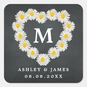 Adesivo Quadrado Bonito Daisies Monograma Casamento