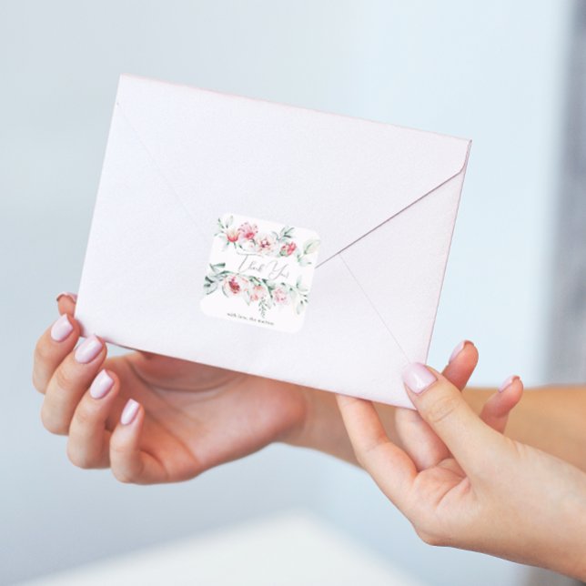 Adesivo Quadrado Bonito e Chic Floral Obrigado (Criador carregado)