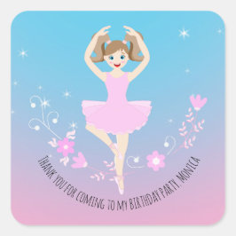 Adesivo Quadrado Bonito Festa de aniversário da garota Ballerina