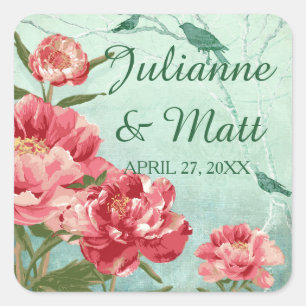 Adesivo Quadrado Bonito Flor Favorecida Selos Chintz Peonies