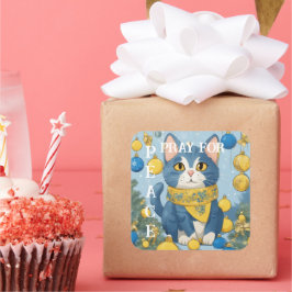 Adesivo Quadrado Bonito Gato Amarelo com Olhos Azuis - ucrânia