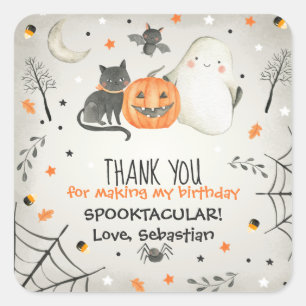 Adesivo Quadrado Bonito Halloween Ghost Spooktacular, Favor de Aniv