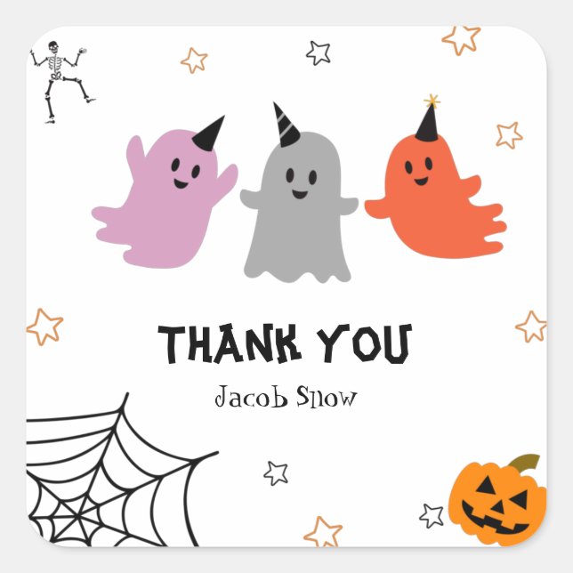 Adesivo Quadrado Bonito Halloween Spooky Obrigado Sticker Quadrado (Frente)
