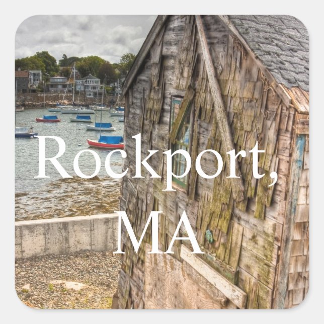 Adesivo Quadrado Bonito Little Beach Shack Rockport, MÃES (Frente)