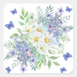 Adesivo Quadrado Bonito margaridas Primavera, flores azuis e borbol