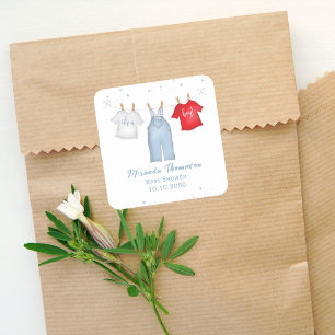 Adesivo Quadrado Bonito Menino Queijo Quente, Denim Azul Roupas De 