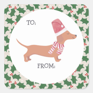 Adesivo Quadrado Bonito Natal Dachshund