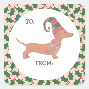 Adesivo Quadrado Bonito Natal Dachshund
