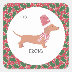 Adesivo Quadrado Bonito Natal Dachshund