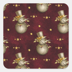 Adesivo Quadrado Bonito Ouro Snowman