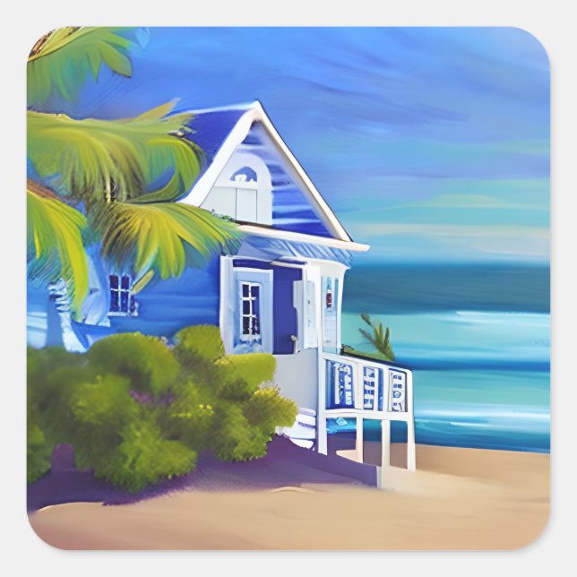 Adesivo Quadrado Bonito Paraíso Tropical Azul (Frente)