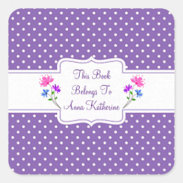Adesivo Quadrado Bonito Ponto Roxo - Chic Bookplate/Sticker